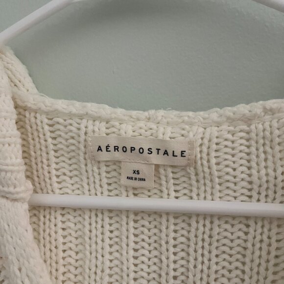 Aeropostale Cream Cable Knit Hoodie Sweater - Size XS - Picture 8 of 10